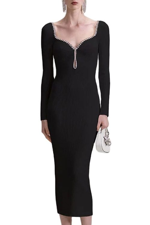 Sexy Patchwork Diamonds Evening DressesTurtleneck Sleeveless Slimming Bodycon Women’s Dresses