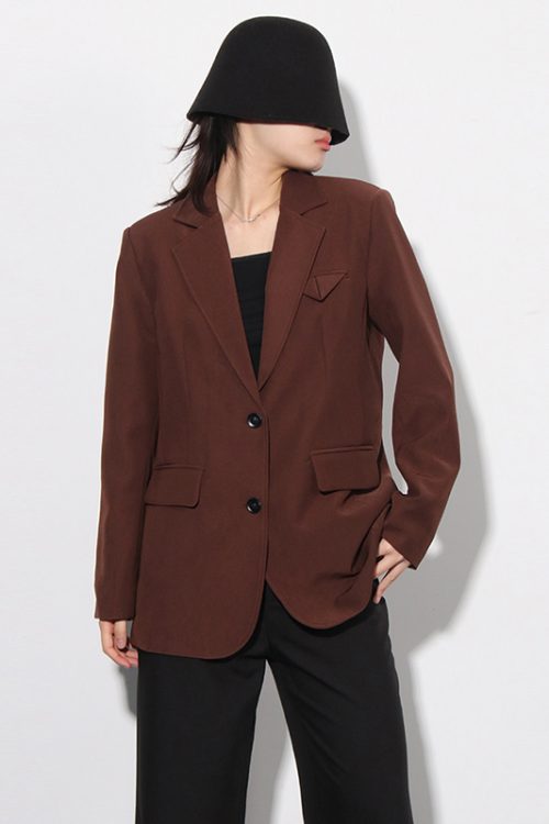 Solid Patchwork Pockets Casual Loose Blazers Spliced Single Breasted Blazer For Women