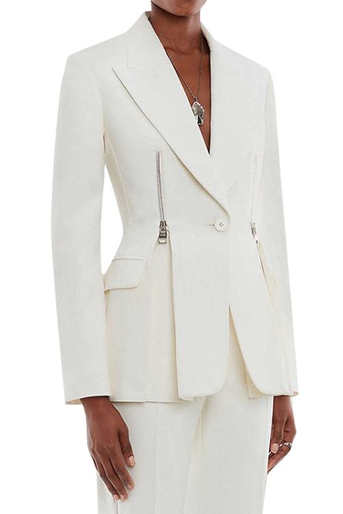 Custom Temperament Pure Color Gather Waist White Jackets For Women 2024