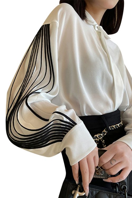 Blouses Elegant Women Lantern Sleeves Hit Color Casual Woman Tops Autumn