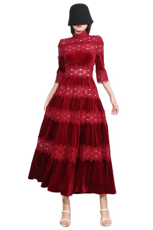 Soild Hollow Out Elegant Dresses Slimming Turtleneck Half Sleeve Birthday Dress For Women