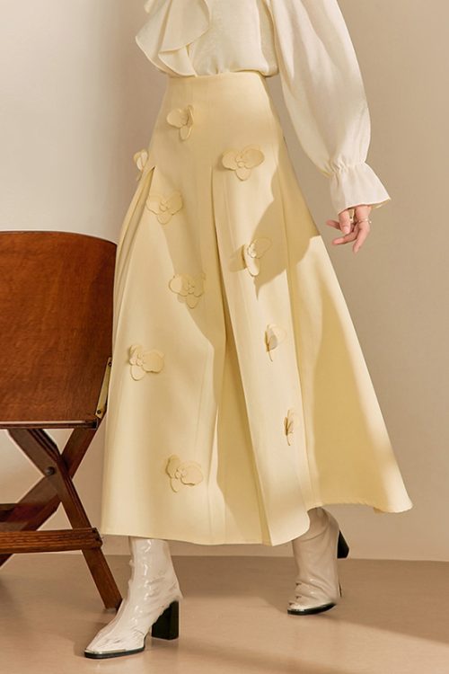 Elegant Patchwork Appliques Skirts High Waist Long Skirts For Women