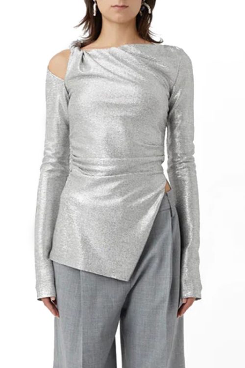 New Style Irregular Hem Off Shoulder Hollow Out Split Slim T Shirt For Women