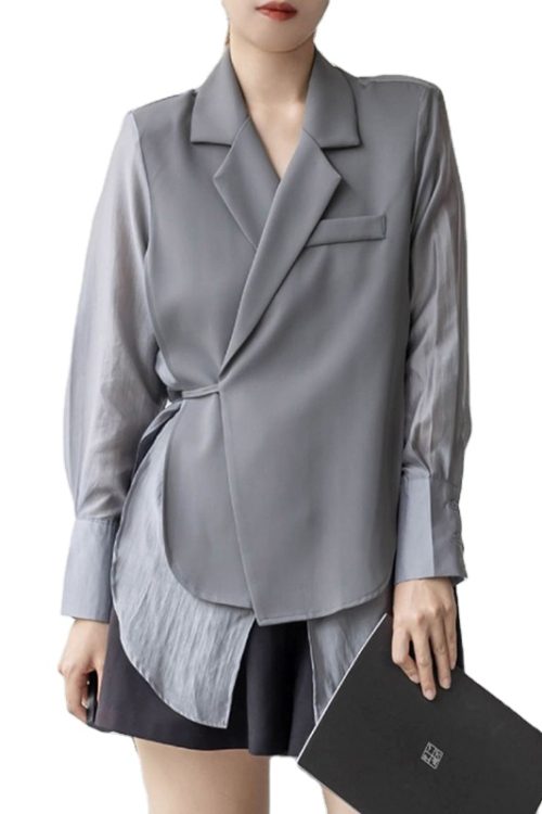 Women’s Suits Loose Patchwork Lace Up Irregular Hem Women Blazer 2024