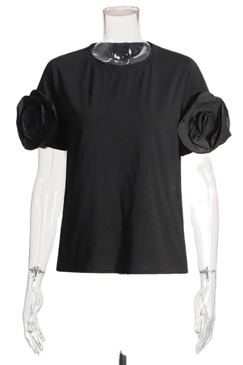 Soild Temperament Patchwork Appliques Tops Casual Summer Polyester T Shirt For Women