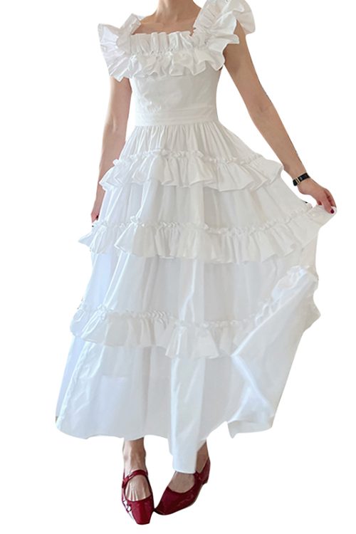 High Quality Solid Color Slash Neck Short Sleeve High Waist Long Dress For Women