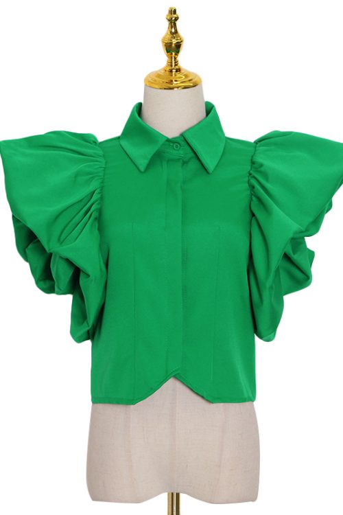 Vintage Ruffles Women Blouse Lapel Collar Butterfly Short Sleeve Loose fashion