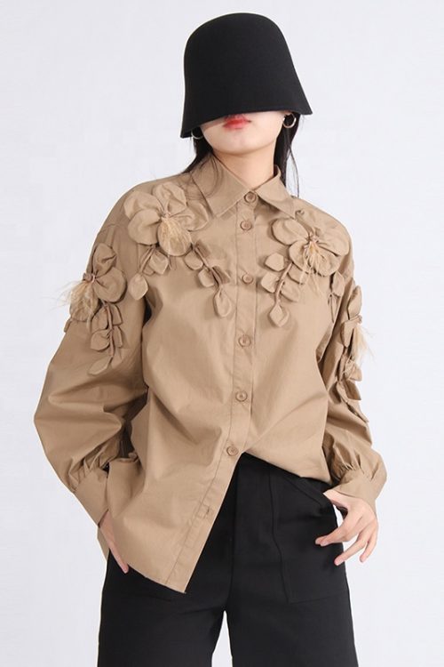 High Quality Blouses Patchwork Floral Spliced Button Women Long Sleeve Blouse 2024
