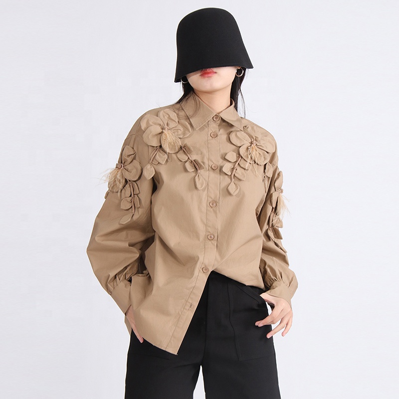 High Quality Blouses Patchwork Floral Spliced Button Women Long Sleeve Blouse 2024