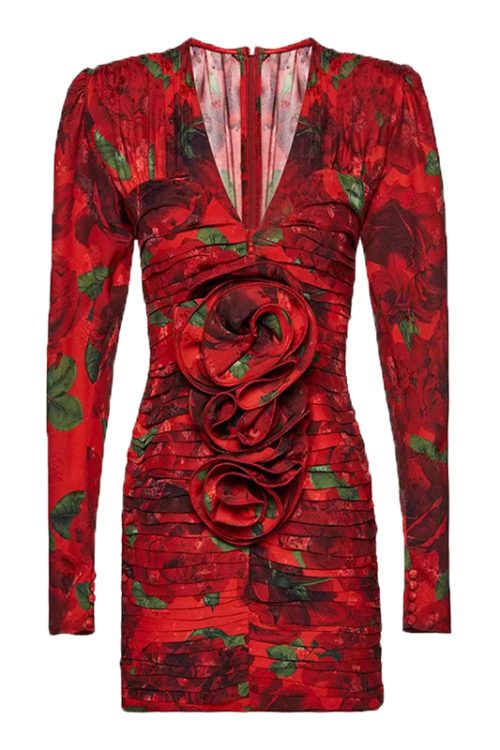 Fashion Patchwork Floral V Neck Long Sleeve High Waist Women Ruffle Casual Ladies Dresses