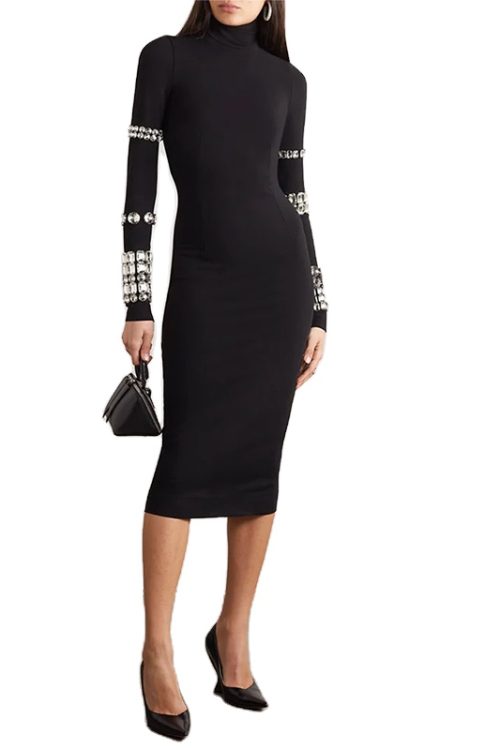 Sexy Patchwork Diamonds Evening DressesTurtleneck Sleeveless Slimming Bodycon Women’s Dresses