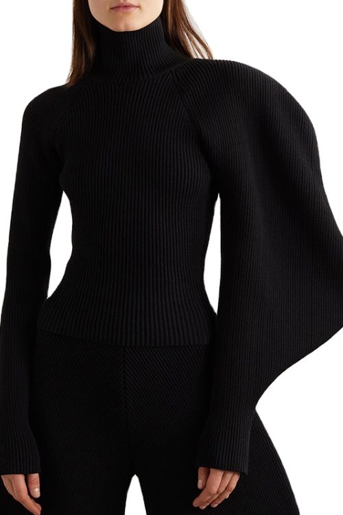 Fashion Turtleneck Lantern Sleeve Slimming Women Knitted Sweater 2024