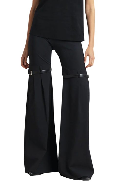 2024 Solid Color High Waist Patchwork Belt Flare Pants Trousers For Women