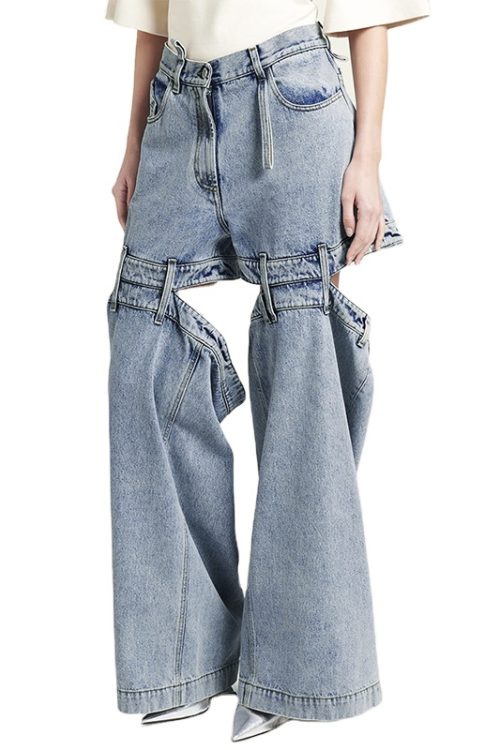 High Waist Full Length Patchwork Pockets Denim Jeans Pants For Women 2024
