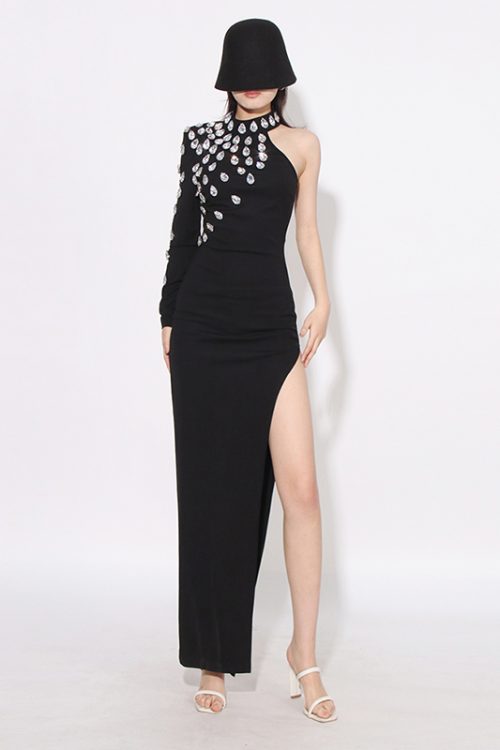 Sexy Patchwork Diamonds Evening Dresses Stand Collar Sleeveless Slimming Bodycon Women’s Dresses