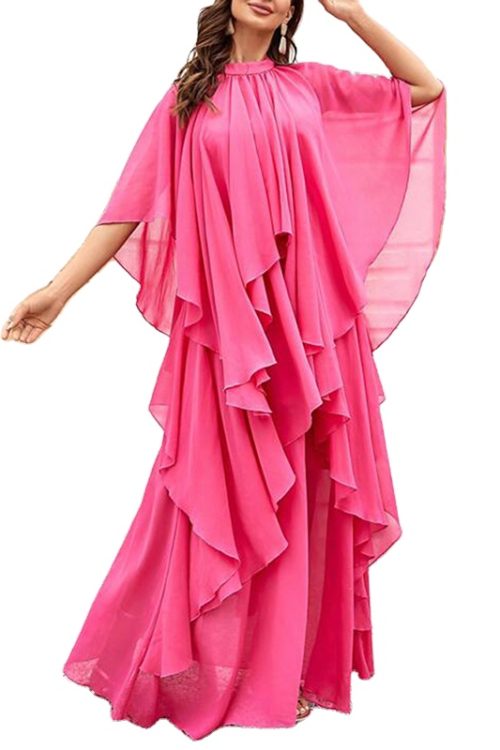 Ruffle Trim Loose Irregular Hem Casual Long Women Dresses Elegant