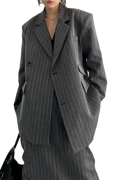 Striped Blazer Long Sleeve Striped Colorblock Single Breasted Women Blazer