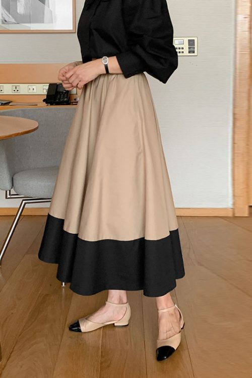 Casual Colorblock Girls Skirts High Waist A Line Loose Skirts For Women